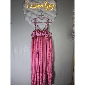 Boho Barbie Pink Maxi Crochet Dress Womens Small Resortwear Travel Swim Cruise